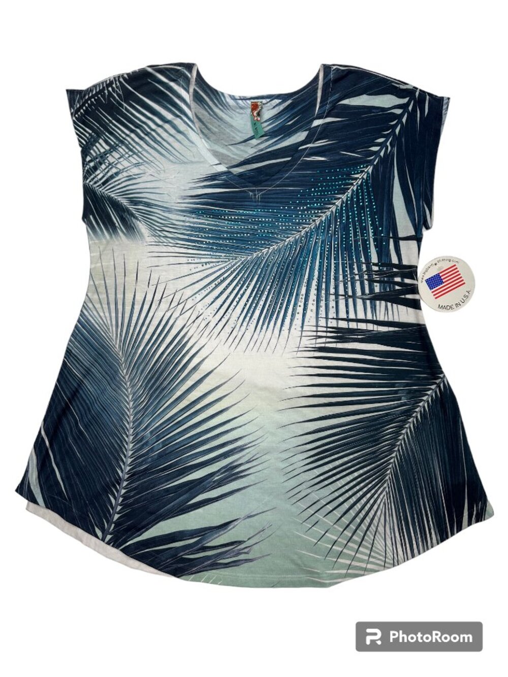 Big Bang Palm Leaf  V-Neck Top (S)
